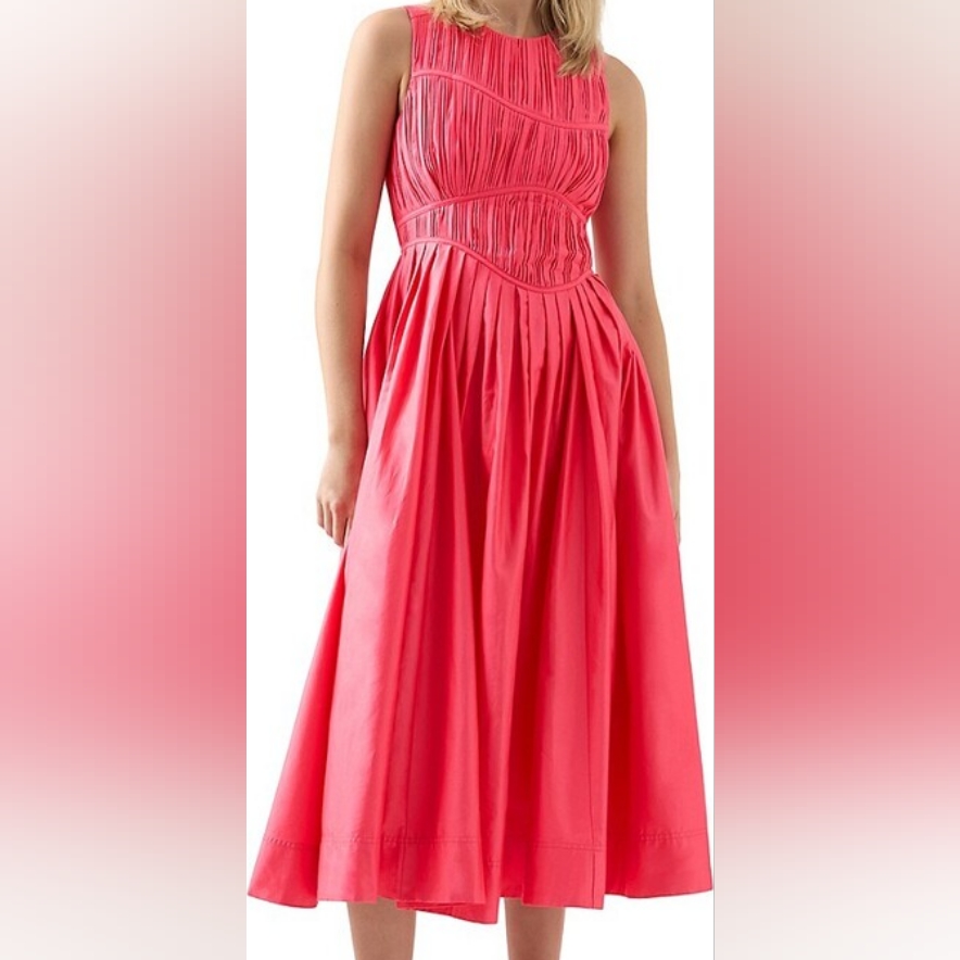 Aje Sculptra Nya Gathered Midi Dress, Rouge Pink Size S/4 And L/8 Nwt